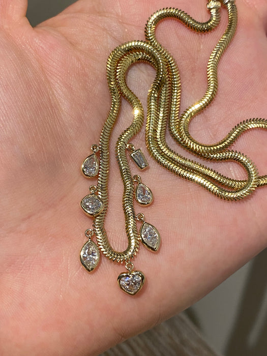 14K Gold Lab Diamond Charm Snake Chain Necklace