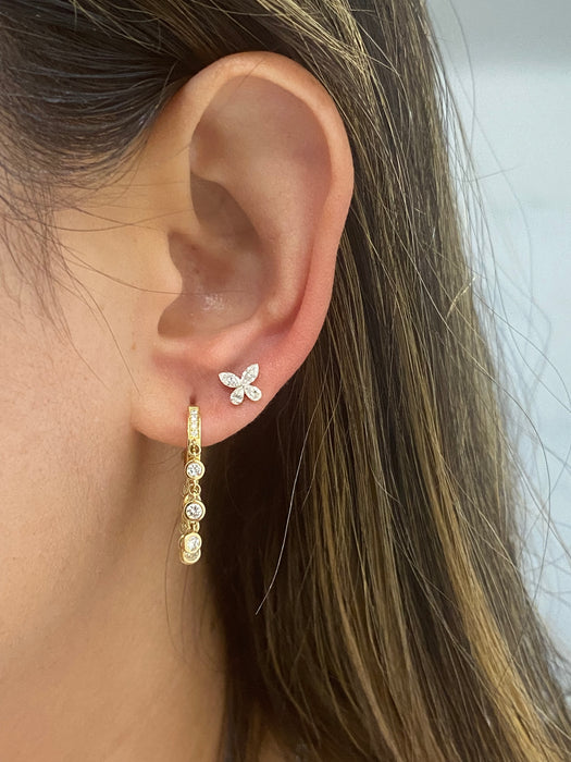 14K Gold Lab Diamond Butterfly Flat Back Stud Earring- Single