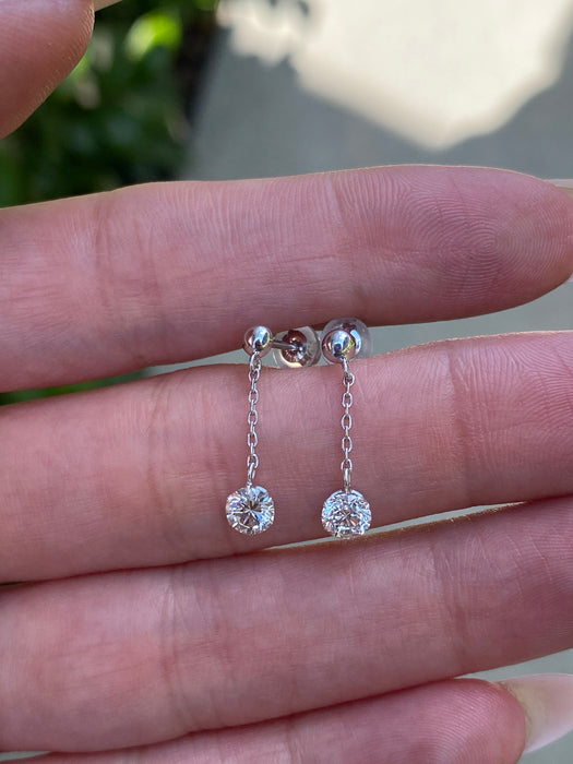 Vintage 18K White Gold Diamond Dangle Earrings 0.64 TCW Natural Diamonds