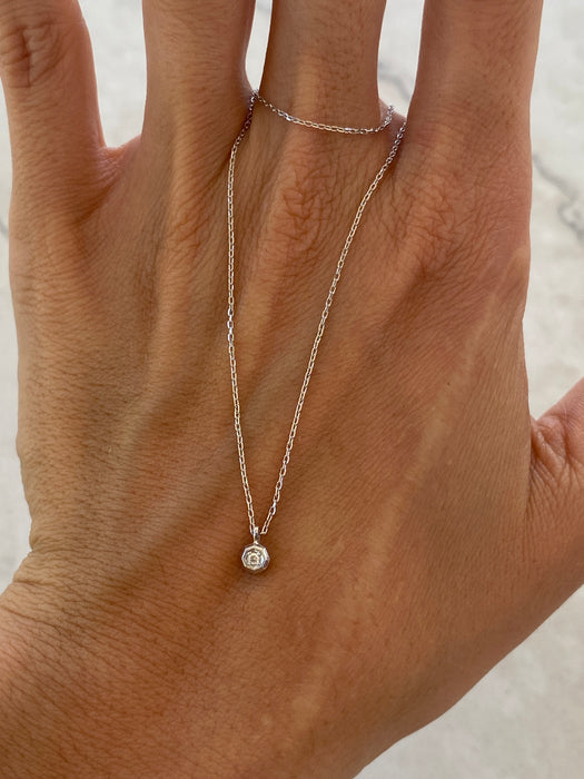 Vintage 10K White Gold Geometric Diamond Pendant Necklace – Natural Diamond