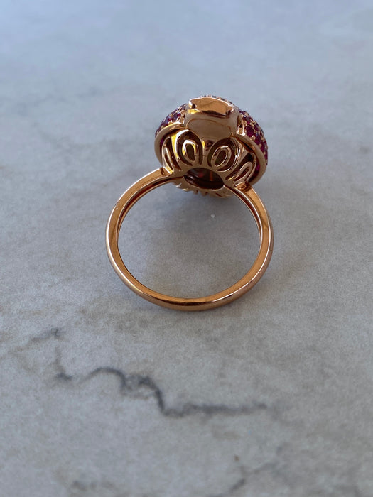 18K Rose Gold Ruby & Diamond Ladybug Ring with Hidden Opal