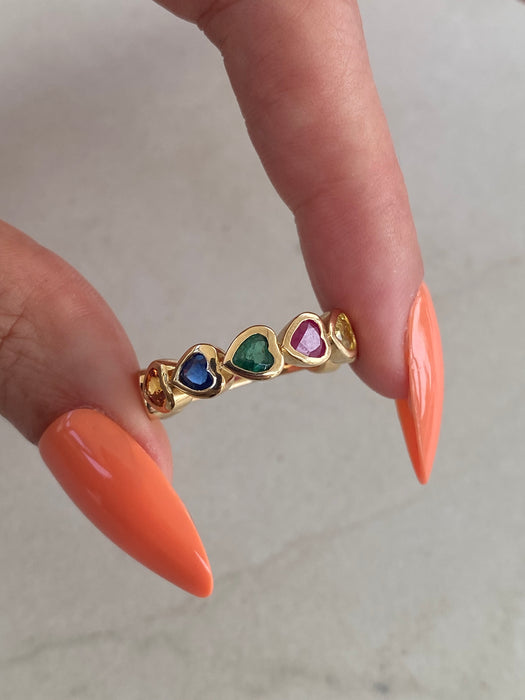 14K Gold Rainbow Heart Gemstone Ring
