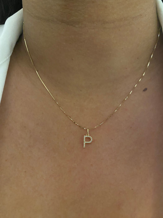 14k diamond initial letter P pendant