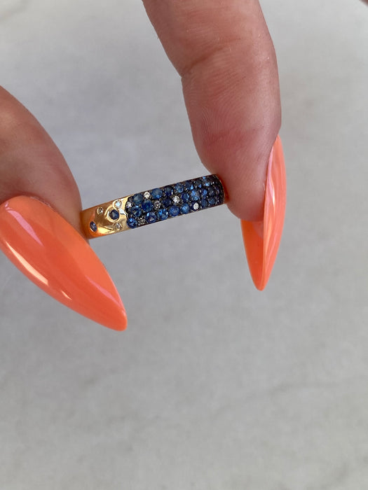 14K Gold Blue Sapphire & Diamond Ring