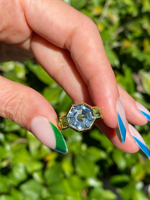 18k green amethyst peridot ring size 6.5