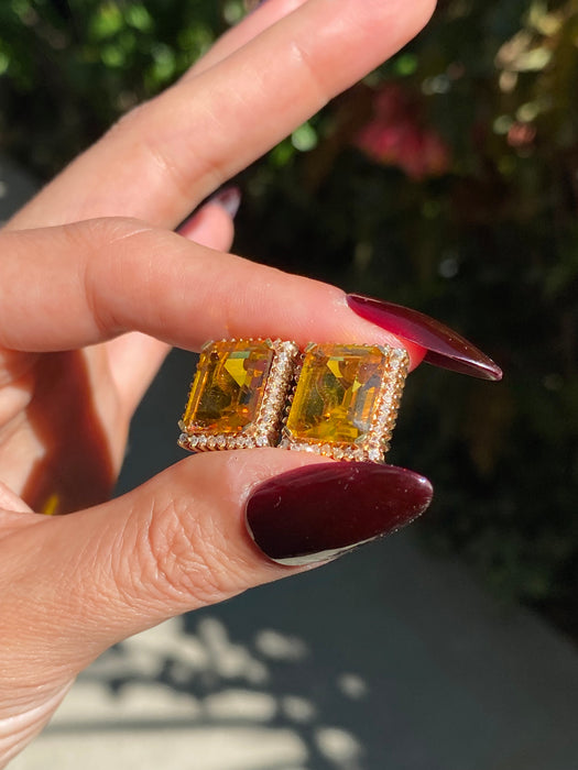 14k citrine diamond omega back earrings