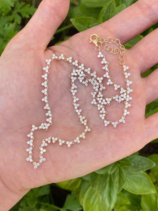 14k Gold 3.3 Carat Diamond Floral Tennis Necklace