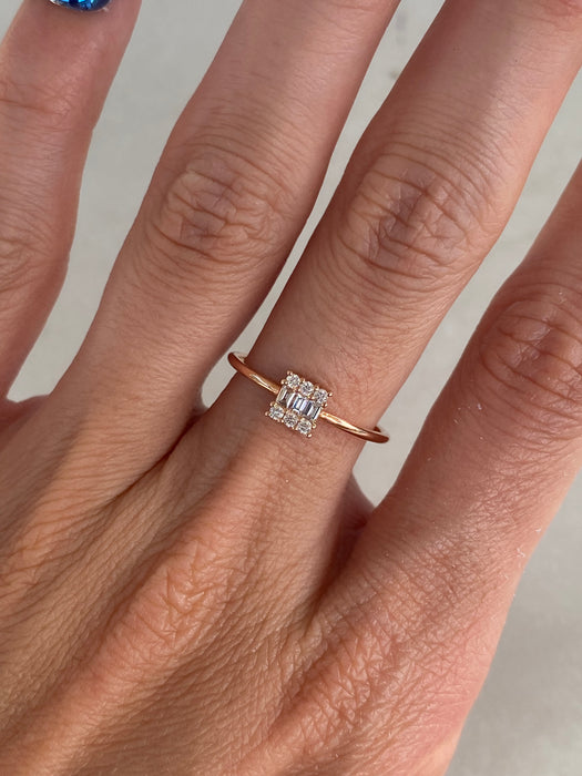 14K Rose Gold Baguette & Round Diamond Square Ring | Size 7.25