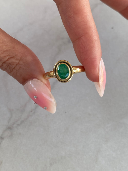 14K Double Bezel Set Emerald Ring