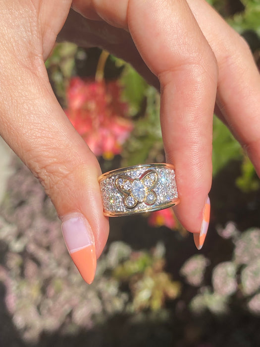 18k two tone diamond butterfly ring size 6.5