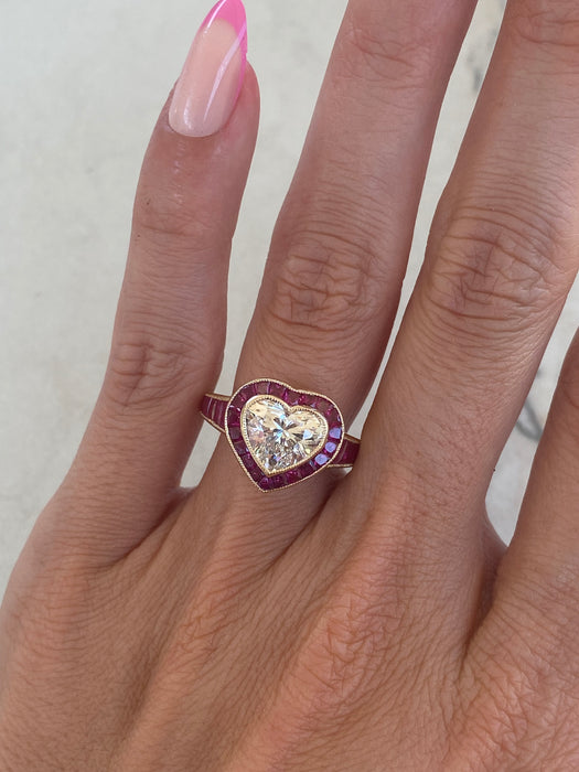 14K Lab Diamond Heart Ring with Natural Ruby Halo
