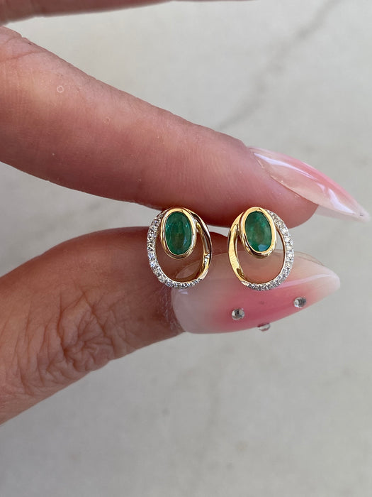 14K Natural Emerald & Diamond Halo Stud Earrings