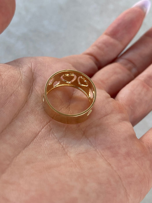 14K Gold Cigar Band Heart Cut Out Diamond Ring