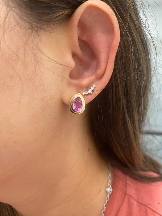 14K 3.3 TCW Pink Sapphire Lab-Grown Huggie Earrings