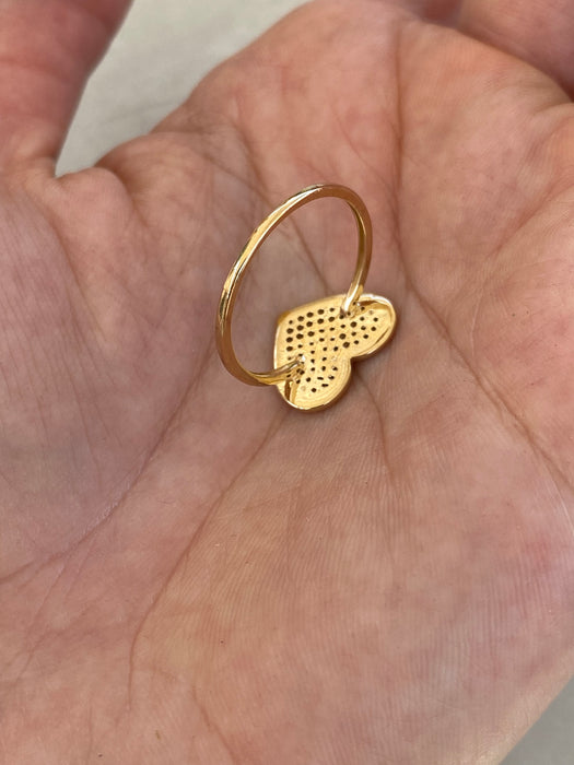 14K Two-Tone Diamond Heart Ring with Brushed Gold Frame