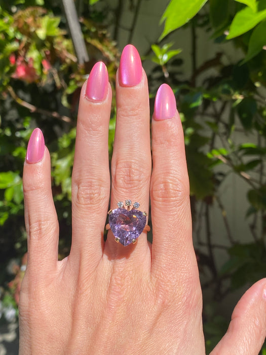 Vintage 14K Amethyst Heart & Diamond Crown Ring
