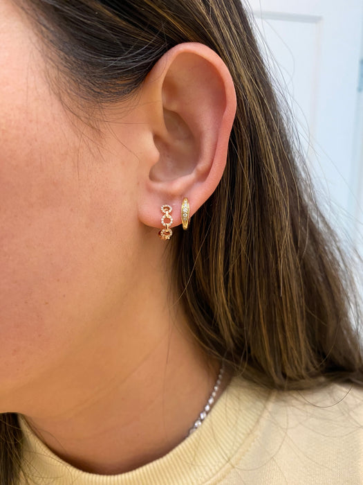 14k rose gold diamond huggie earrings