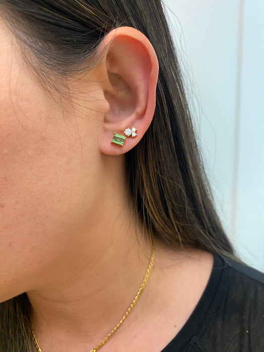 14k baguette green tourmaline stud earrings