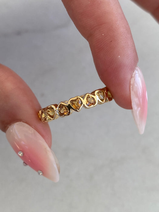14K Natural Yellow Sapphire Heart Eternity Ring Size 7.5