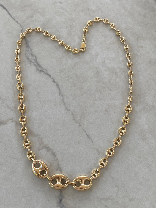 14K Gold Graduated Puffy Mariner Necklace