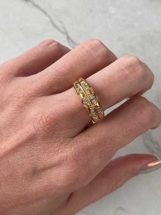 Vintage 18K Gold Diamond & Hidden Emerald Convertible Ring