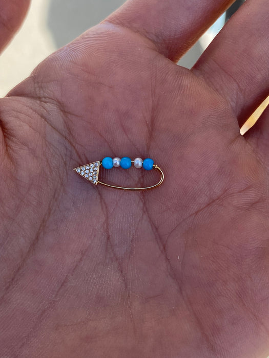 14k diamond arrow turquoise pearl earring charm connector pin