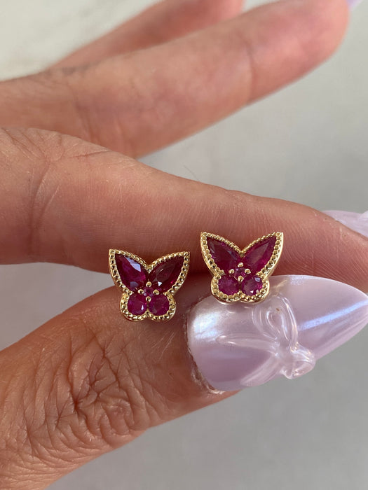 14K Gold Natural Ruby Butterfly Stud Earrings – 1.3 CTW