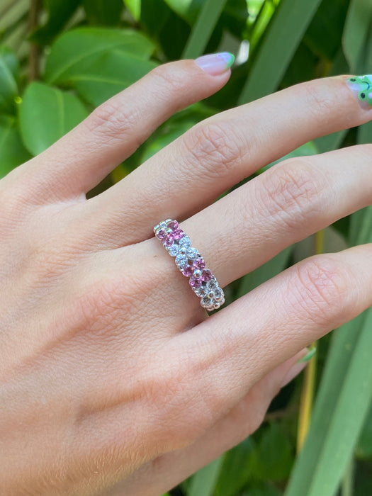 14k white gold pink tourmaline and white topaz flower ring size 9