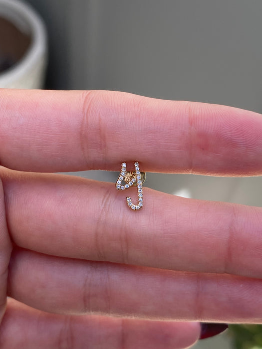 14k single earring diamond letter initial stud