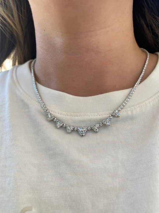 Vintage Platinum 850 Natural Diamond Heart Tennis Necklace – 3.00 TCW