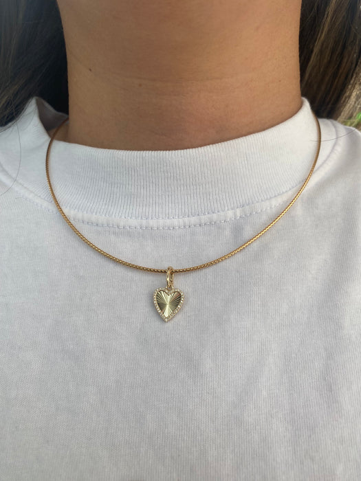 14K Gold Fluted Diamond Heart Charm