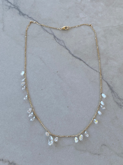14K Gold 6 CTW Lab Diamond Rolo Chain Necklace with Pear, Oval & Round Floating Diamonds