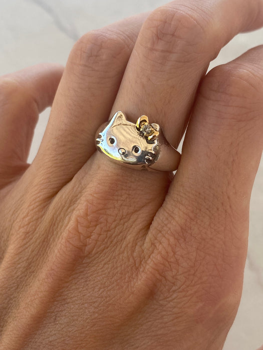 Vintage Sanrio Hello Kitty Sterling Silver & 18K Gold Diamond Ring