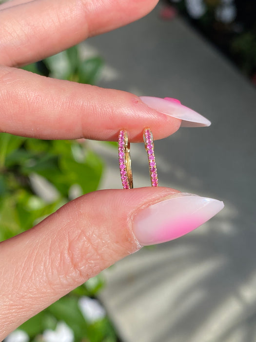 14K Gold Pink Sapphire Huggie Earrings – Natural Pink Sapphire