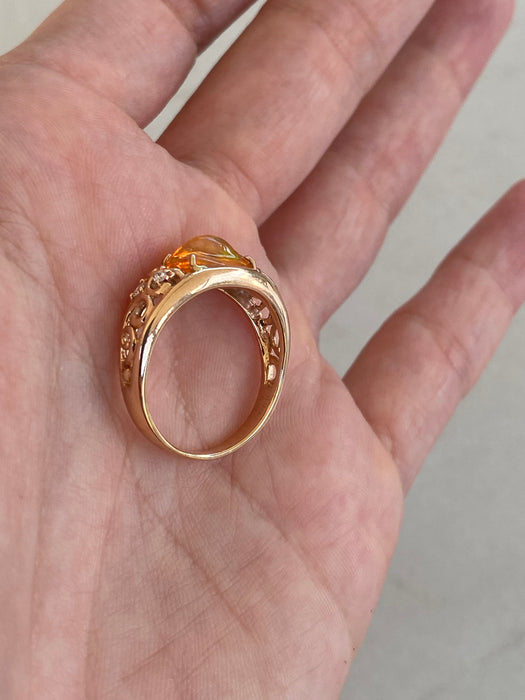 Vintage 18K Rose Gold Natural Opal & Diamond Ring