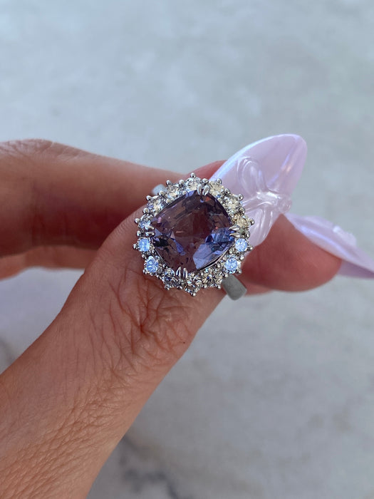Vintage Platinum 950 Purple Spinel Cushion-Cut Ring