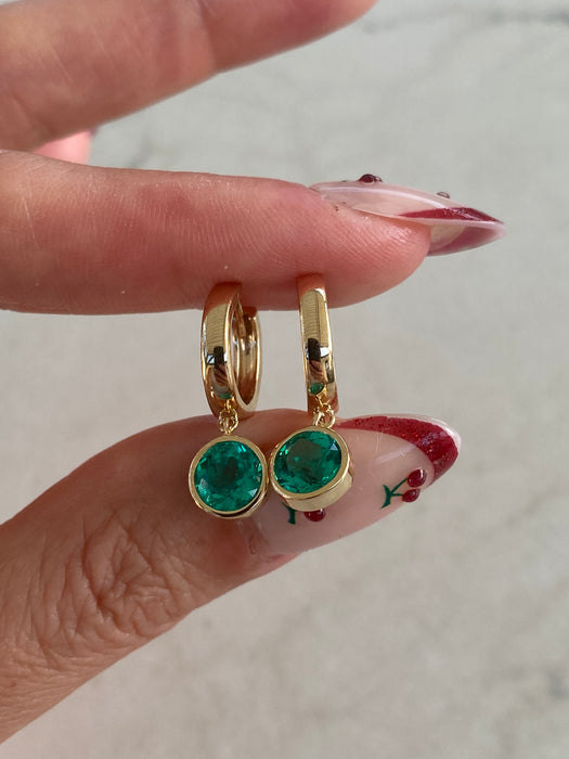 14K Gold Lab-Grown Emerald Bezel-Set Huggie Earrings