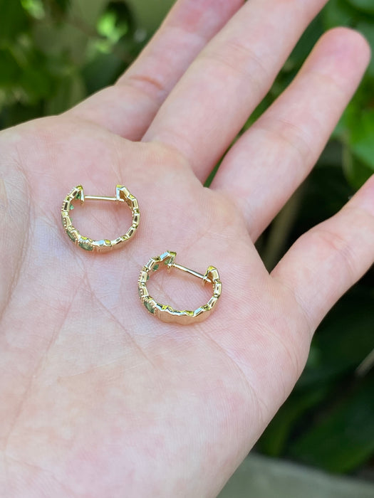 14K Gold Hexagon Tsavorite Garnet Huggie Earrings
