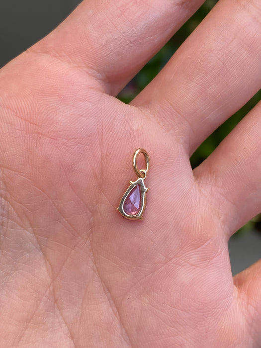 14k pink pear sapphire charm