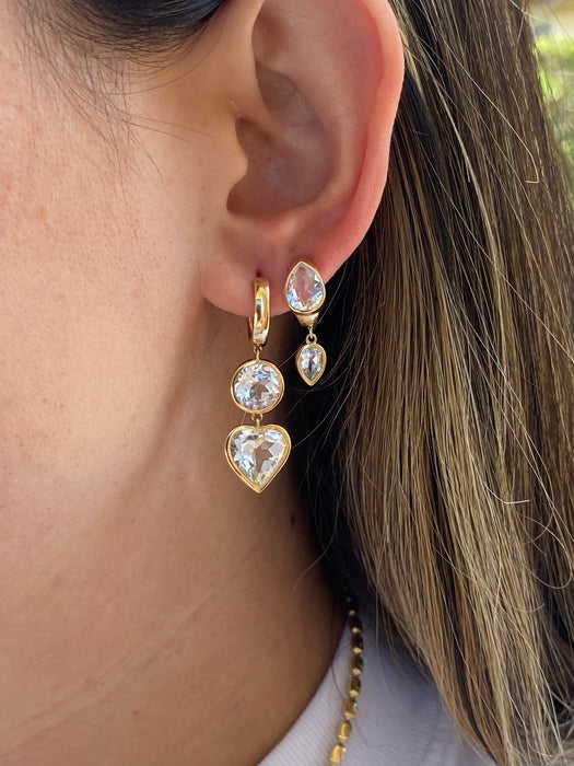 14K White & Blue Topaz Bezel Set Huggie Earrings
