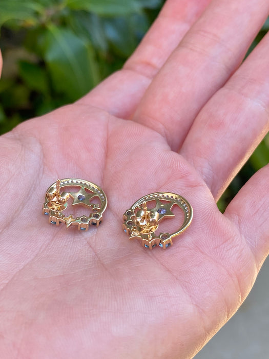 14K Gold Blue Topaz & Diamond Star Stud Earrings
