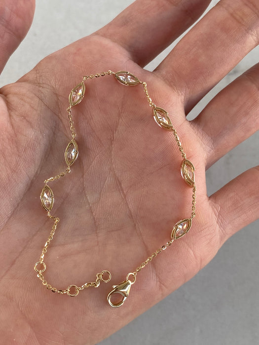 14K Gold 2.6 TCW Lab Diamond Marquise Station Bracelet