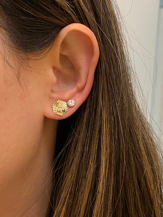 14K Gold Fluted Hexagon Diamond Bee Stud Earrings