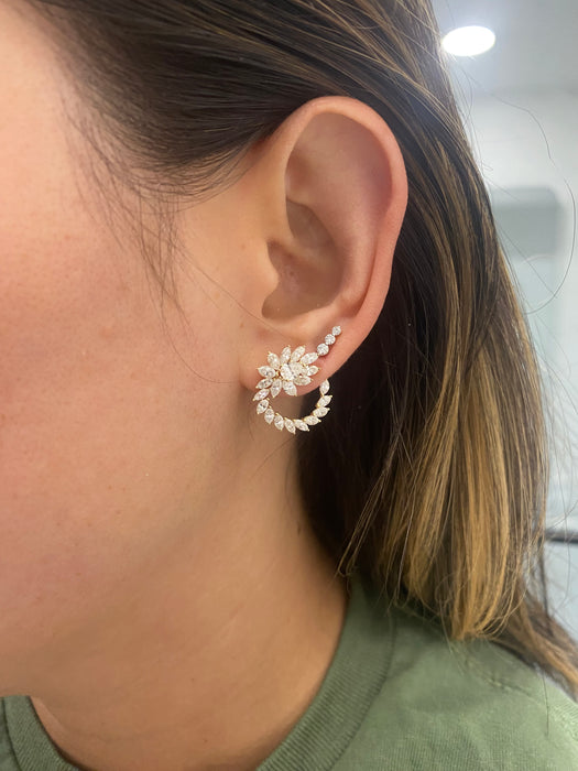 Vintage 18K Gold 3.3TCW Marquise Pear Circle Diamond Earrings