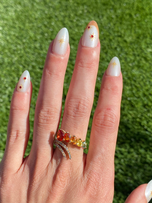 Vintage 14k Gold Rainbow Sapphire & Diamond Ring