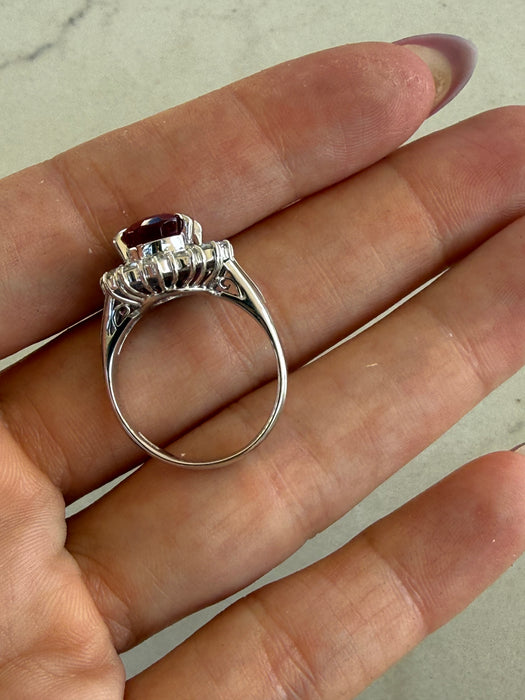 Vintage Platinum 900 Rubellite Tourmaline & Diamond Halo Ring