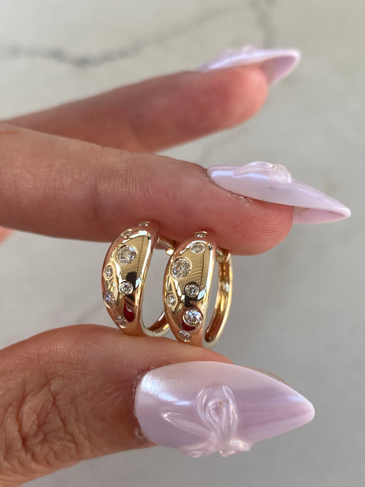 14K Gold Natural Diamond Rounded Flush Huggie Earrings