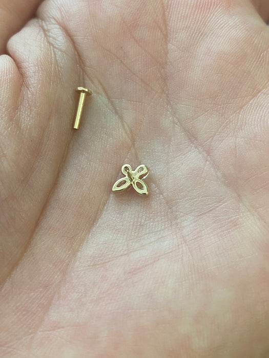 14K Gold Lab Diamond Butterfly Flat Back Stud Earring- Single