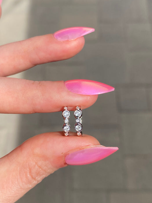 14K White Gold Bezel Set Diamond Huggie Earrings