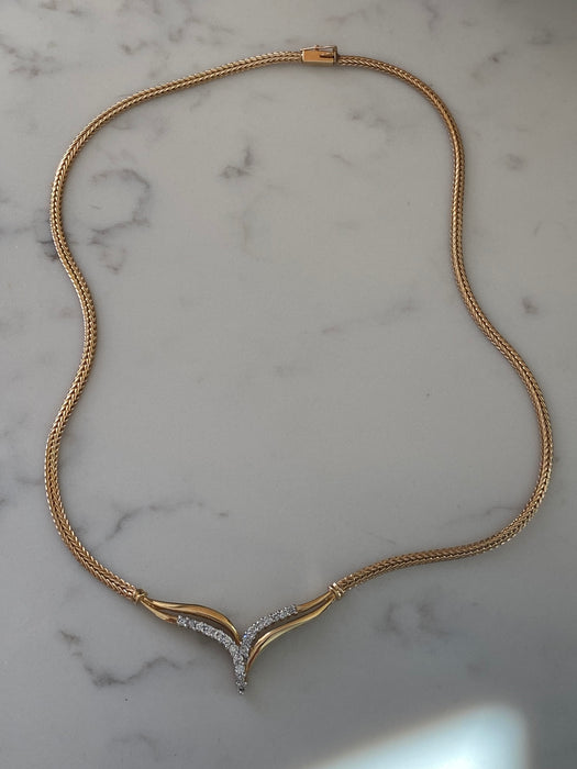 14k wheat diamond necklace 16.5”